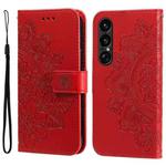 For Sony Xperia 1 VII Seven-petal Flowers Embossing Leather Phone Case(Red)