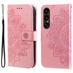 For Sony Xperia 1 VII Seven-petal Flowers Embossing Leather Phone Case(Rose Gold)