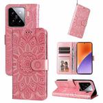 For Xiaomi 15 Embossed Sunflower Leather Phone Case(Pink)