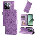 For Xiaomi 15 Pro Embossed Sunflower Leather Phone Case(Purple)