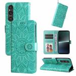 For Sony Xperia 1 V Embossed Sunflower Leather Phone Case(Green)