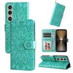 For Sony Xperia 1 VI Embossed Sunflower Leather Phone Case(Green)