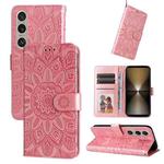 For Sony Xperia 1 VI Embossed Sunflower Leather Phone Case(Pink)