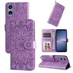 For Sony Xperia 5 V Embossed Sunflower Leather Phone Case(Purple)