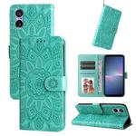 For Sony Xperia 5 V Embossed Sunflower Leather Phone Case(Green)