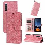 For Sony Xperia 10 V Embossed Sunflower Leather Phone Case(Pink)