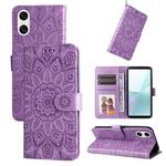 For Sony Xperia 10 VI Embossed Sunflower Leather Phone Case(Purple)