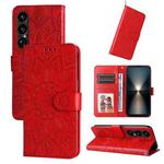For Sony Xperia 1 VII Embossed Sunflower Leather Phone Case(Red)