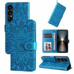 For Sony Xperia 1 VII Embossed Sunflower Leather Phone Case(Blue)