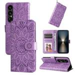 For Sony Xperia 1 VII Embossed Sunflower Leather Phone Case(Purple)