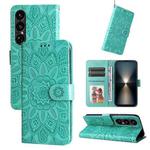 For Sony Xperia 1 VII Embossed Sunflower Leather Phone Case(Green)