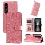 For Sony Xperia 1 VII Embossed Sunflower Leather Phone Case(Pink)