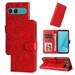 For Sony Xperia 10 VII Embossed Sunflower Leather Phone Case(Red)