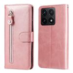 For Xiaomi 14T Fashion Calf Texture Zipper Leather Phone Case(Rose Gold)