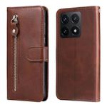 For Xiaomi 14T Fashion Calf Texture Zipper Leather Phone Case(Brown)