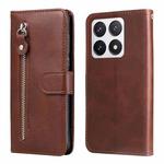 For Xiaomi 14T Pro Fashion Calf Texture Zipper Leather Phone Case(Brown)