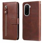 For Xiaomi Poco M7 4G 169mm Fashion Calf Texture Zipper Leather Phone Case(Brown)