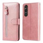 For Sony Xperia 1 V Fashion Calf Texture Zipper Leather Phone Case(Rose Gold)