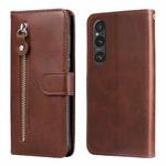 For Sony Xperia 1 V Fashion Calf Texture Zipper Leather Phone Case(Brown)