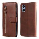 For Sony Xperia 5 V Fashion Calf Texture Zipper Leather Phone Case(Brown)