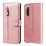 For Sony Xperia 10 V Fashion Calf Texture Zipper Leather Phone Case(Rose Gold)