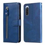 For Sony Xperia 10 V Fashion Calf Texture Zipper Leather Phone Case(Blue)