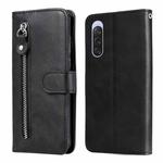 For Sony Xperia 10 V Fashion Calf Texture Zipper Leather Phone Case(Black)