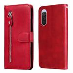 For Sony Xperia 10 V Fashion Calf Texture Zipper Leather Phone Case(Red)