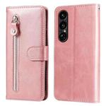 For Sony Xperia 1 VII Fashion Calf Texture Zipper Leather Phone Case(Rose Gold)