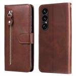For Sony Xperia 1 VII Fashion Calf Texture Zipper Leather Phone Case(Brown)
