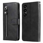 For Sony Xperia 1 VII Fashion Calf Texture Zipper Leather Phone Case(Black)
