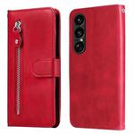 For Sony Xperia 1 VII Fashion Calf Texture Zipper Leather Phone Case(Red)