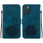 For ZTE Blade A72 / V40 Vita Lotus Embossed Leather Phone Case(Dark Blue)