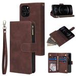 For iPhone 12 / 12 Pro Multifunctional Retro Frosted Horizontal Flip Leather Case with Card Slot & Holder & Zipper Wallet & Photo Frame & Lanyard(Coffee)