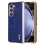 For Samsung Galaxy Z Fold6 AZNS Electroplated Frame Crocodile Texture Full Coverage Phone Case(Blue)