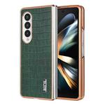 For Samsung Galaxy Z Fold4 5G AZNS Electroplated Frame Crocodile Texture Full Coverage Phone Case(Green)