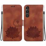 For Sony Xperia 1 V Lotus Embossed Leather Phone Case(Brown)