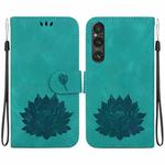 For Sony Xperia 1 V Lotus Embossed Leather Phone Case(Green)