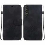 For Sony Xperia 1 V Lotus Embossed Leather Phone Case(Black)