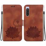 For Sony Xperia 10 V Lotus Embossed Leather Phone Case(Brown)