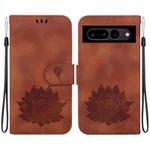 For Google Pixel 7 Lotus Embossed Leather Phone Case(Brown)