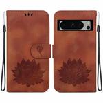 For Google Pixel 8 Pro Lotus Embossed Leather Phone Case(Brown)