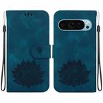 For Google Pixel 9 Pro Lotus Embossed Leather Phone Case(Dark Blue)