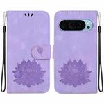 For Google Pixel 9 Pro Lotus Embossed Leather Phone Case(Purple)