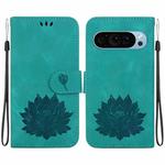 For Google Pixel 9 Lotus Embossed Leather Phone Case(Green)