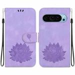 For Google Pixel 9 Lotus Embossed Leather Phone Case(Purple)