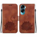 For Honor 90 Lite Lotus Embossed Leather Phone Case(Brown)