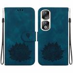 For Honor 90 Pro Lotus Embossed Leather Phone Case(Dark Blue)