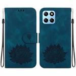 For Honor X8 5G Lotus Embossed Leather Phone Case(Dark Blue)