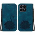 For Honor X8a Lotus Embossed Leather Phone Case(Dark Blue)